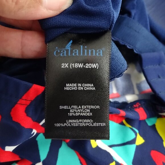 Catalina Swim Tankini Top Women Plus Size 2X 18W 20W Blue Multicolor Geometric - Picture 6 of 10